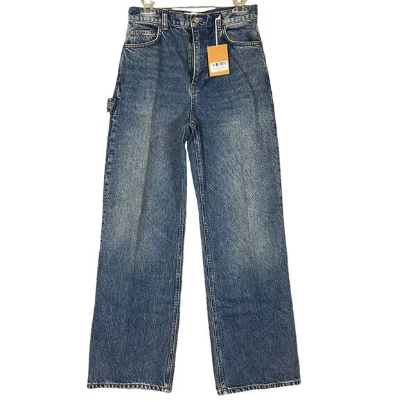NWT Reformation Jeans Hailey Utility High Rise Wide Leg Medium Wash KAMA Sz 28